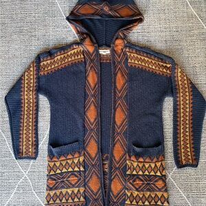 Lucky Brand Hooded Cardigan in Dark Blue and Rust